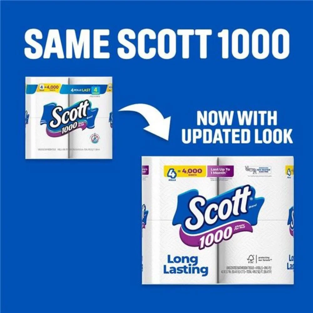 1000 Toilet Paper, 8 Rolls, Septic-Safe, 1-Ply Toilet Tissue